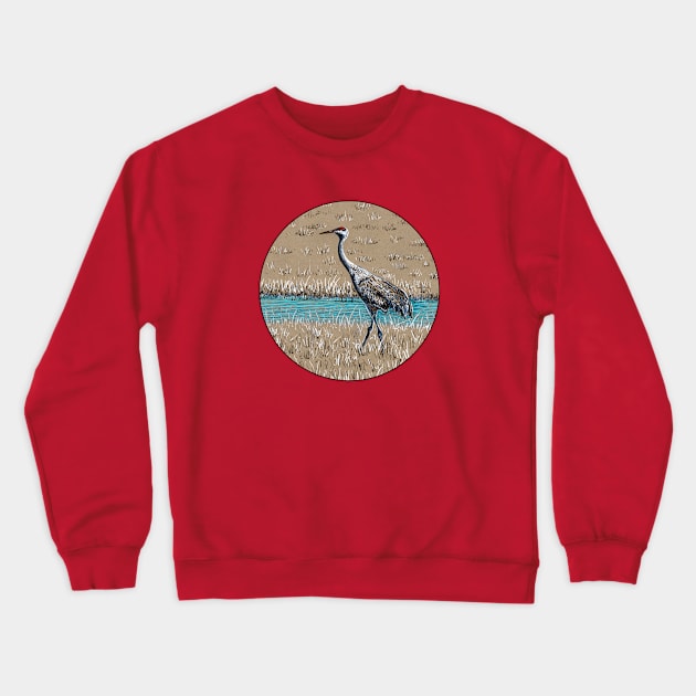 Sandhill Crane color ink drawing Crewneck Sweatshirt by tsd-fashion